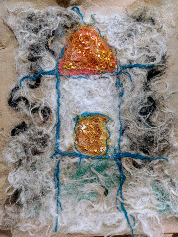 Spirit House, 2017
Wet felted wool roving with yarns.